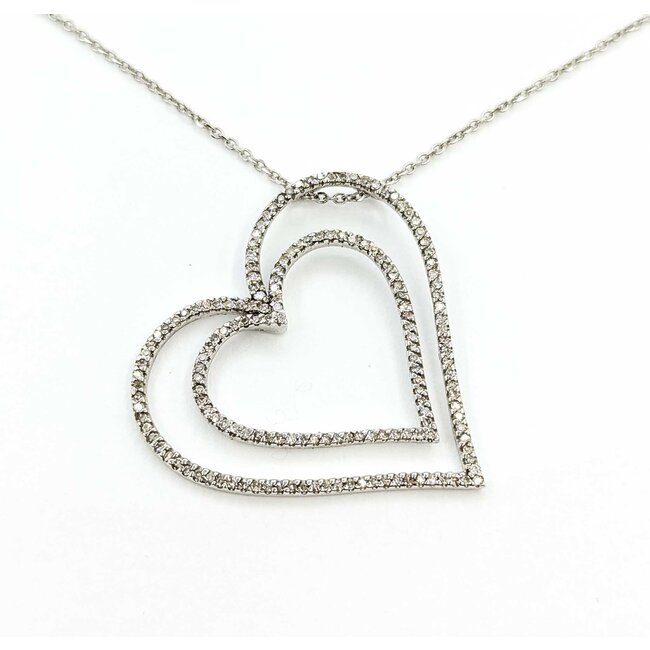 Pendant Double Heart .33ctw Round Diamonds 14kw 1.25x1.25" 17.5" 4.49g 125080005
