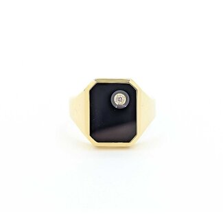 Ring Signet .05ct Round Diamond 3ct Black Onyx 14ky 17x14mm Sz11.5 8.04g 125080009
