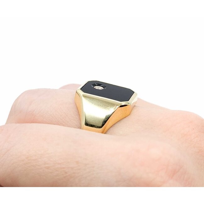 Ring Signet .05ct Round Diamond 3ct Black Onyx 14ky 17x14mm Sz11.5 8.04g 125080009