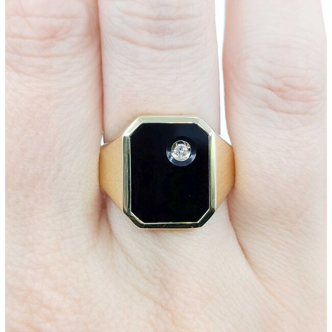 Ring Signet .05ct Round Diamond 3ct Black Onyx 14ky 17x14mm Sz11.5 8.04g 125080009