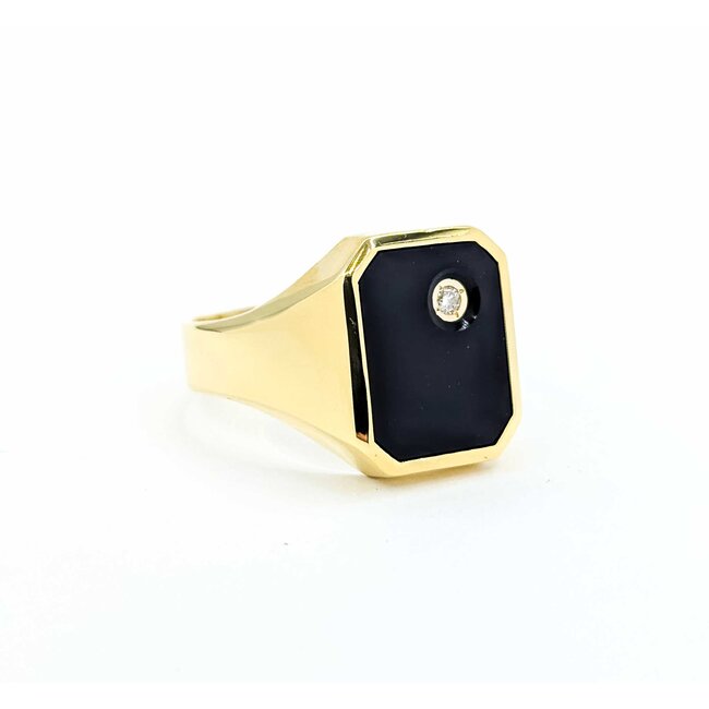 Ring Signet .05ct Round Diamond 3ct Black Onyx 14ky 17x14mm Sz11.5 8.04g 125080009