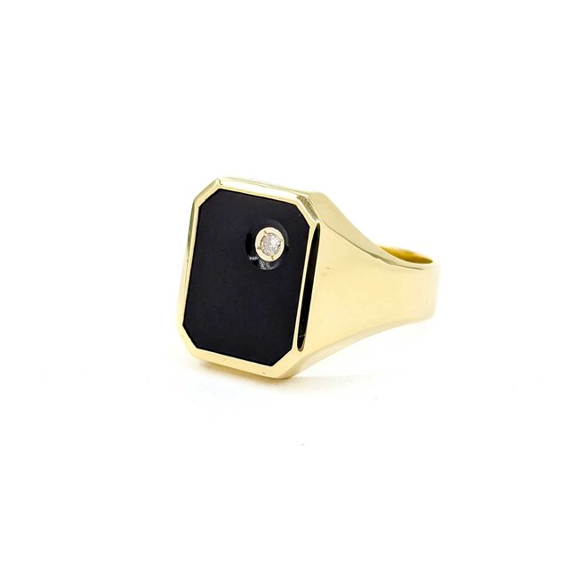 Ring Signet .05ct Round Diamond 3ct Black Onyx 14ky 17x14mm Sz11.5 8.04g 125080009