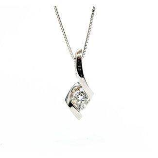 Pendant W/Chain Box Chain .25ct Round Diamond 14kw 17x6.5 18" 2.14g 225090019