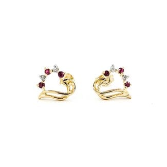 Earrings Vintage Heart .02ctw Round Diamonds Ruby 10ky 11.7x10.8mm 1.3g 225080025