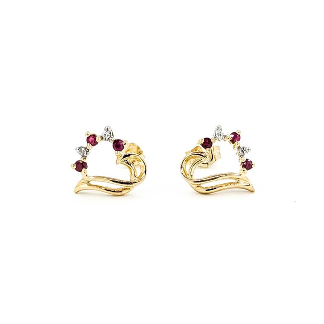 Earrings Vintage Heart .02ctw Round Diamonds Ruby 10ky 11.7x10.8mm 1.3g 225080025