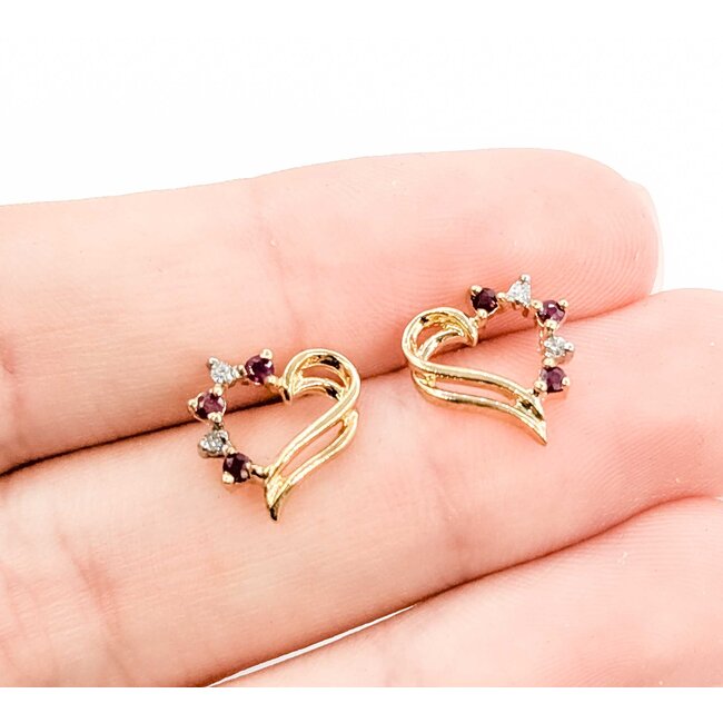 Earrings Vintage Heart .02ctw Round Diamonds Ruby 10ky 11.7x10.8mm 1.3g 225080025