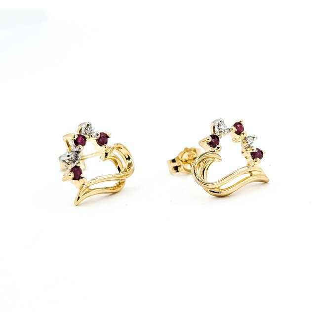 Earrings Vintage Heart .02ctw Round Diamonds Ruby 10ky 11.7x10.8mm 1.3g 225080025