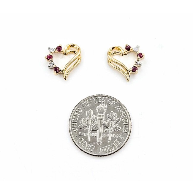Earrings Vintage Heart .02ctw Round Diamonds Ruby 10ky 11.7x10.8mm 1.3g 225080025