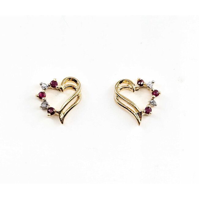 Earrings Vintage Heart .02ctw Round Diamonds Ruby 10ky 11.7x10.8mm 1.3g 225080025