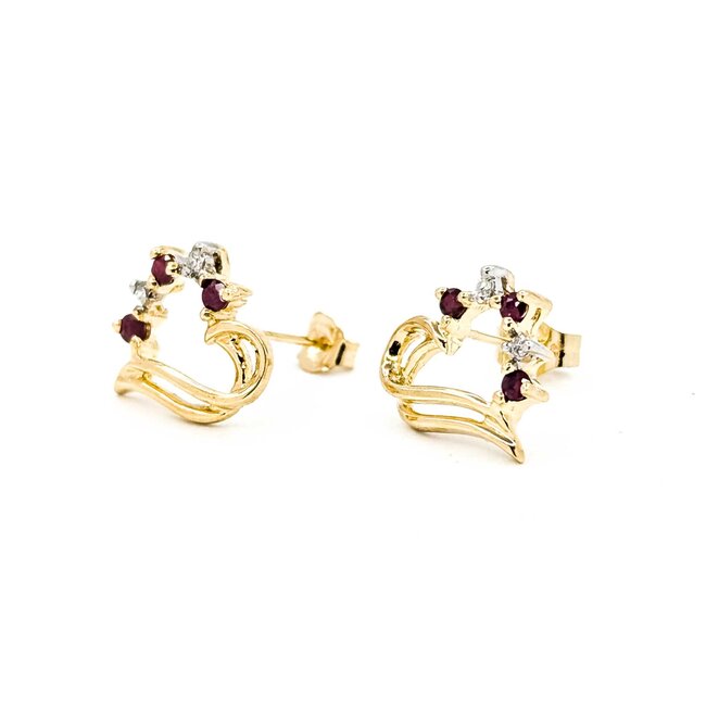 Earrings Vintage Heart .02ctw Round Diamonds Ruby 10ky 11.7x10.8mm 1.3g 225080025