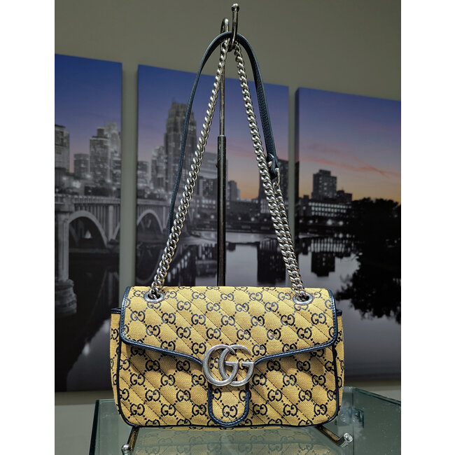 Handbag Gucci Marmont Matelasse Canvas & Navy Leather 125095084