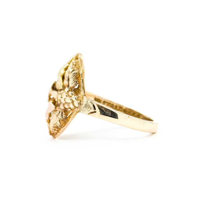 Ring Black Hills Gold Leaf Motif 10ktt 18mm Sz7 3.55g 125092034