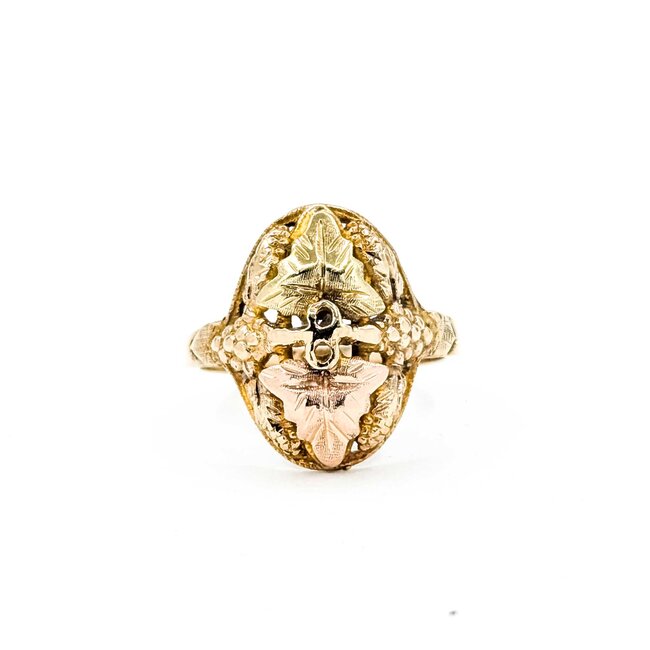 Ring Black Hills Gold Leaf Motif 10ktt 18mm Sz7 3.55g 125092034