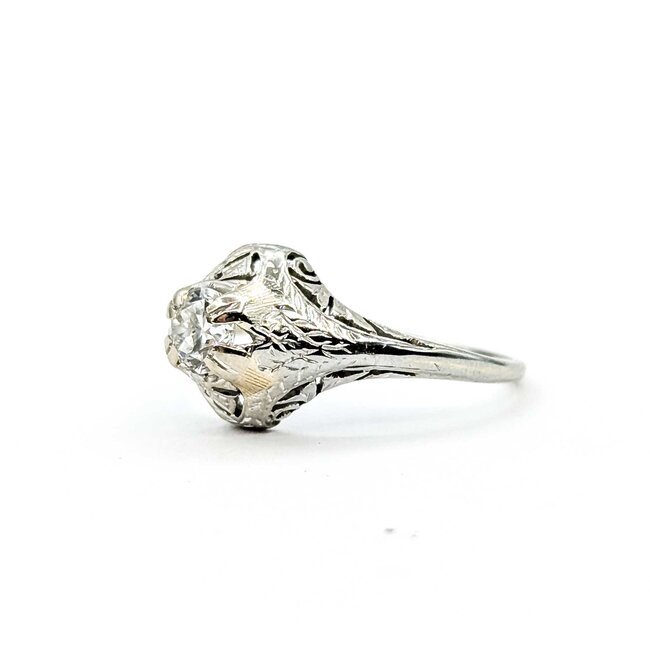 Ring Antique Engagement Filigree .43ct Old European Cut Diamond 18kw 1.9mm Sz7.25 2.33g 225090028