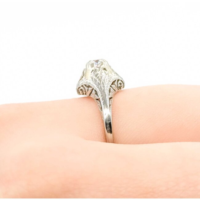 Ring Antique Engagement Filigree .43ct Old European Cut Diamond 18kw 1.9mm Sz7.25 2.33g 225090028