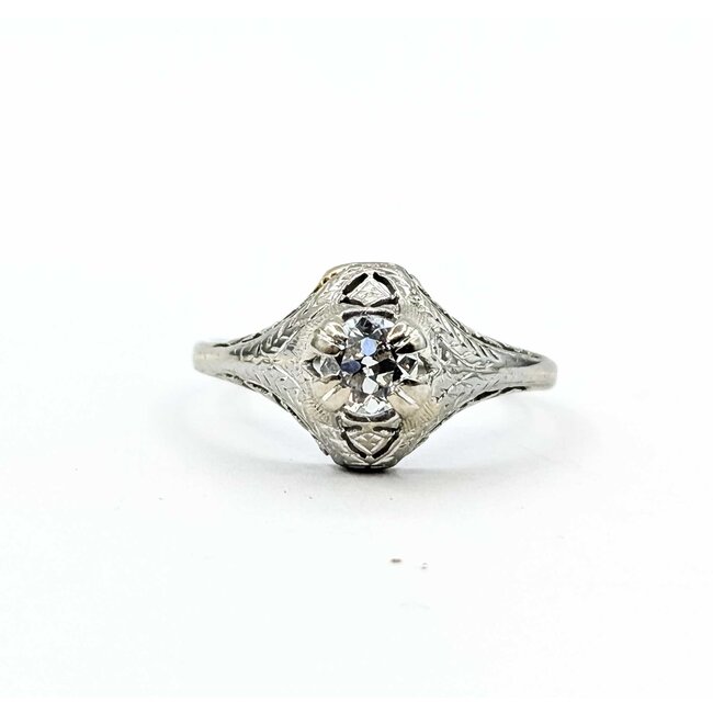 Ring Antique Engagement Filigree .43ct Old European Cut Diamond 18kw 1.9mm Sz7.25 2.33g 225090028