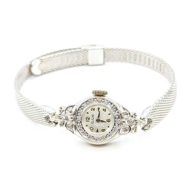 Watch Elgin Wind Up Wristwatch .06ctw Single Cut Diamonds 14kw 7.7g 225070140