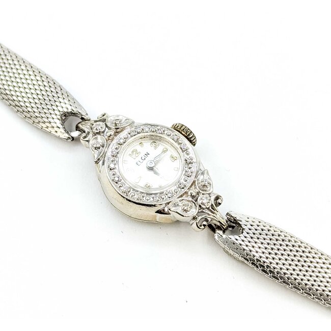 Watch Elgin Wind Up Wristwatch .06ctw Single Cut Diamonds 14kw 7.7g 225070140