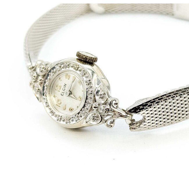 Watch Elgin Wind Up Wristwatch .06ctw Single Cut Diamonds 14kw 7.7g 225070140