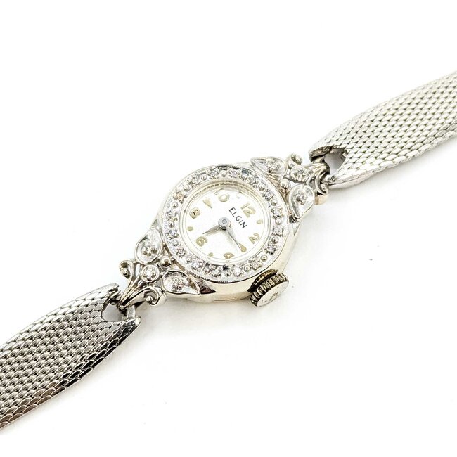 Watch Elgin Wind Up Wristwatch .06ctw Single Cut Diamonds 14kw 7.7g 225070140