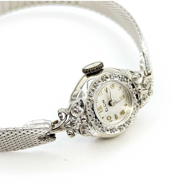Watch Elgin Wind Up Wristwatch .06ctw Single Cut Diamonds 14kw 7.7g 225070140