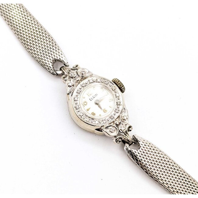 Watch Elgin Wind Up Wristwatch .06ctw Single Cut Diamonds 14kw 7.7g 225070140