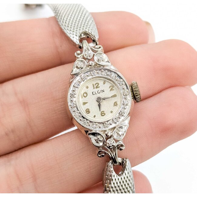 Watch Elgin Wind Up Wristwatch .06ctw Single Cut Diamonds 14kw 7.7g 225070140