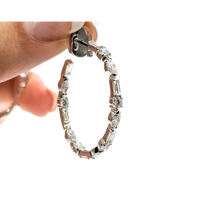 Earrings Ivanka Trump Inside/Outside Hoops 3.72ctw Round, Baguette & Marquise Diamonds 18kw 3mm 1.3x1.1" 8.37g 225090029