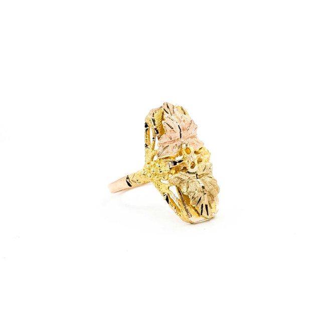 Ring Black Hills Gold Leaf Motif 10ktt 21mm Sz7 2.68g 125092035