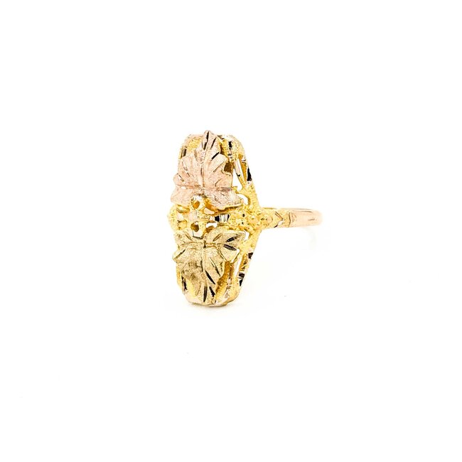 Ring Black Hills Gold Leaf Motif 10ktt 21mm Sz7 2.68g 125092035