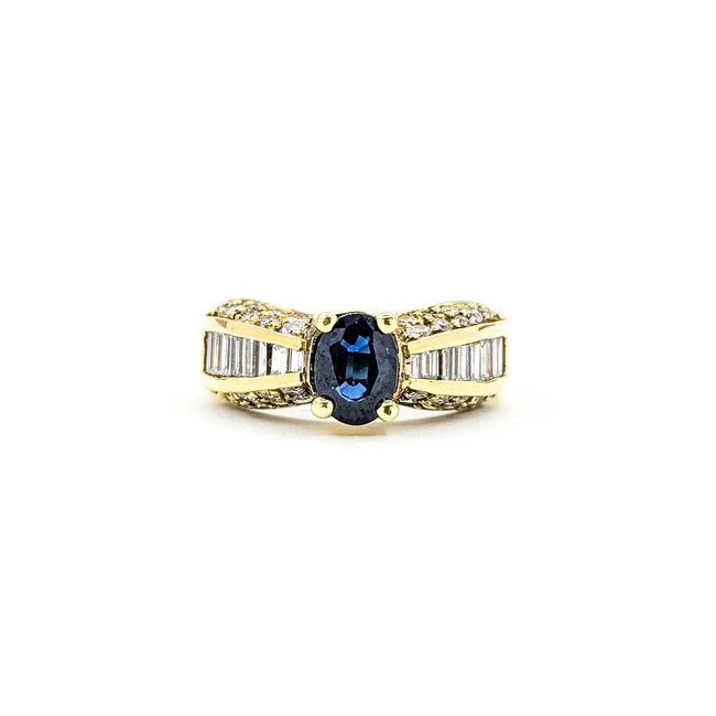 Ring 1.50ctw Round Diamonds 1.10ct Blue Sapphire 18ky sz6 7mm 124060164
