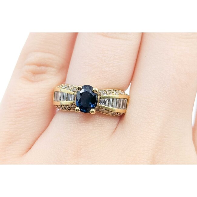 Ring 1.50ctw Round Diamonds 1.10ct Blue Sapphire 18ky sz6 7mm 124060164