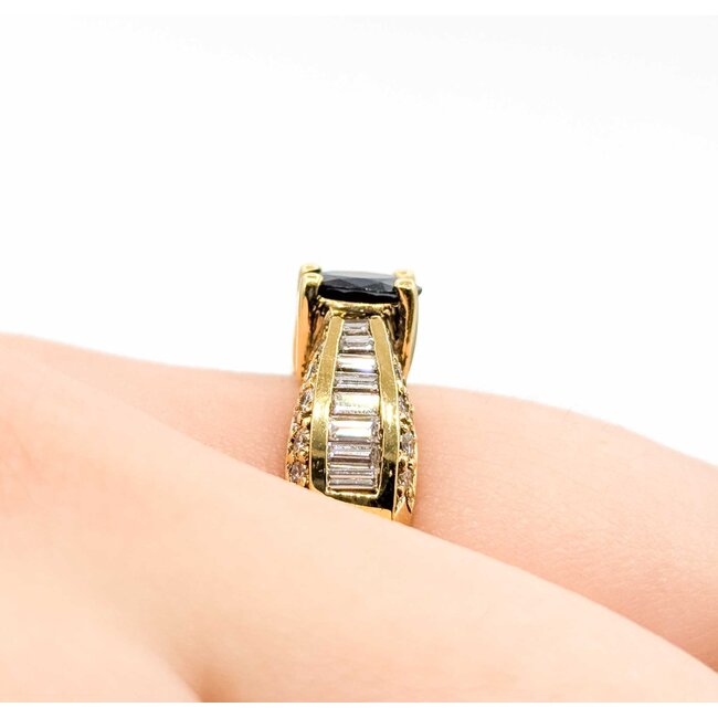 Ring 1.50ctw Round Diamonds 1.10ct Blue Sapphire 18ky sz6 7mm 124060164