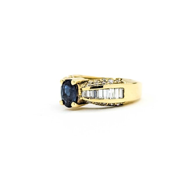 Ring 1.50ctw Round Diamonds 1.10ct Blue Sapphire 18ky sz6 7mm 124060164
