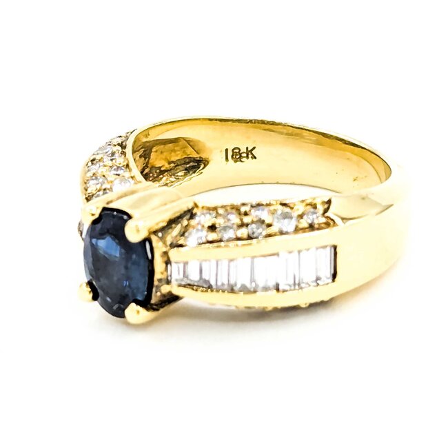 Ring 1.50ctw Round Diamonds 1.10ct Blue Sapphire 18ky sz6 7mm 124060164