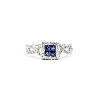 Ring .50ctw Round Diamonds .40ctw Blue Sapphire 14kw sz6.5 7.5mm 124060165