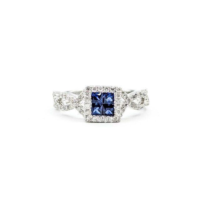 Ring .50ctw Round Diamonds .40ctw Blue Sapphire 14kw sz6.5 7.5mm 124060165