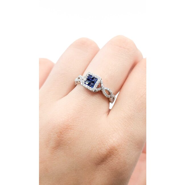 Ring .50ctw Round Diamonds .40ctw Blue Sapphire 14kw sz6.5 7.5mm 124060165