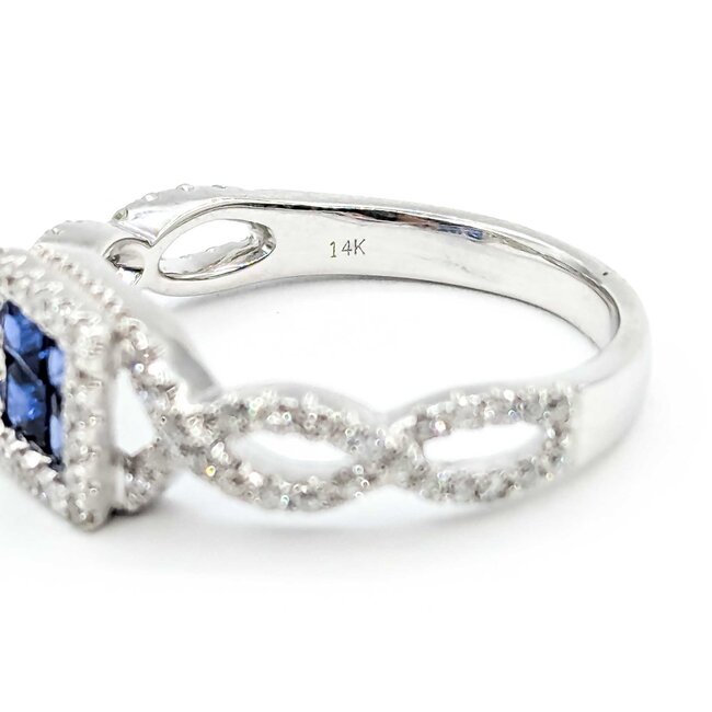Ring .50ctw Round Diamonds .40ctw Blue Sapphire 14kw sz6.5 7.5mm 124060165
