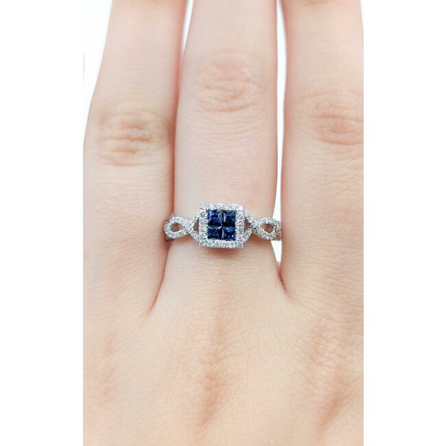 Ring .50ctw Round Diamonds .40ctw Blue Sapphire 14kw sz6.5 7.5mm 124060165