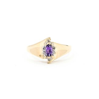 Ring 1980's .03ctw Single Cut Diamonds .18ct Purple Amethyst 14ky 11.5mm Sz10 3.21g 225090015
