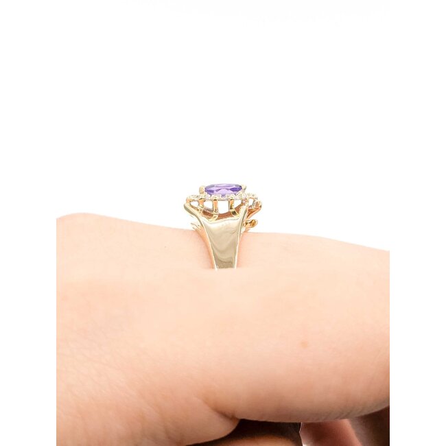 Ring 1980's .03ctw Single Cut Diamonds .18ct Purple Amethyst 14ky 11.5mm Sz10 3.21g 225090015
