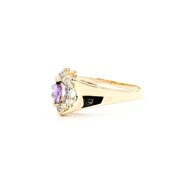 Ring 1980's .03ctw Single Cut Diamonds .18ct Purple Amethyst 14ky 11.5mm Sz10 3.21g 225090015