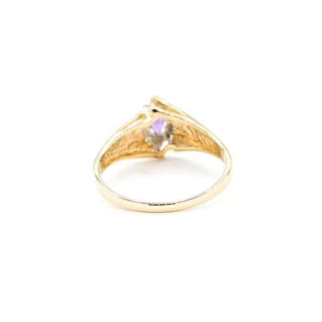 Ring 1980's .03ctw Single Cut Diamonds .18ct Purple Amethyst 14ky 11.5mm Sz10 3.21g 225090015