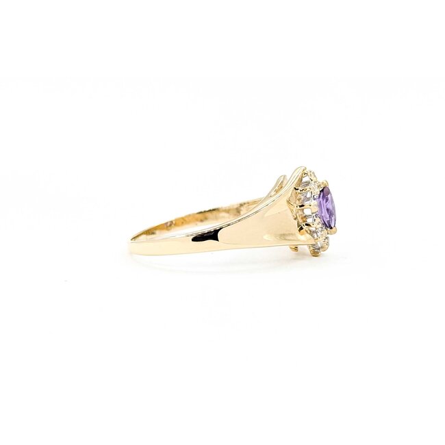 Ring 1980's .03ctw Single Cut Diamonds .18ct Purple Amethyst 14ky 11.5mm Sz10 3.21g 225090015
