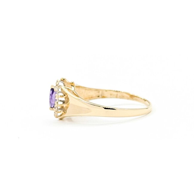 Ring 1980's .03ctw Single Cut Diamonds .18ct Purple Amethyst 14ky 11.5mm Sz10 3.21g 225090015