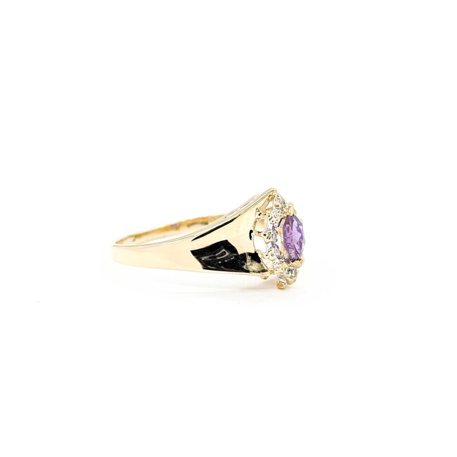 Ring 1980's .03ctw Single Cut Diamonds .18ct Purple Amethyst 14ky 11.5mm Sz10 3.21g 225090015