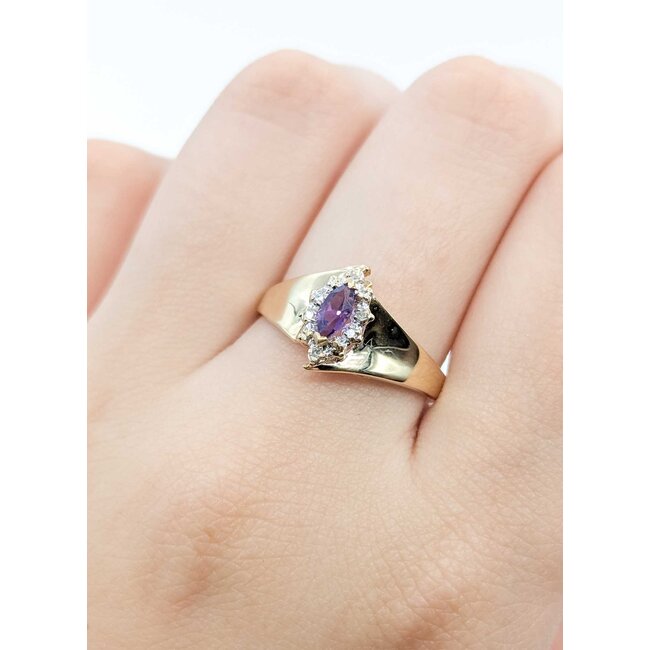 Ring 1980's .03ctw Single Cut Diamonds .18ct Purple Amethyst 14ky 11.5mm Sz10 3.21g 225090015