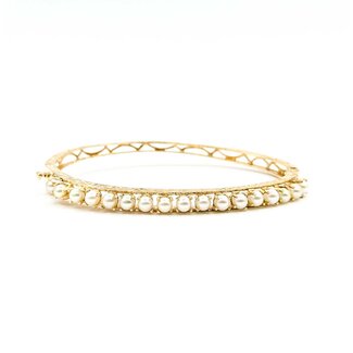 Bracelet Hinged Bangle 3.50mm Pearls 14ky 6.50" 10.10g 225070134