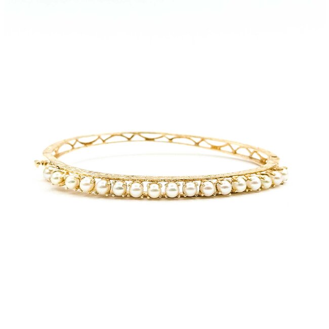 Bracelet Hinged Bangle 3.50mm Pearls 14ky 6.50" 10.10g 225070134